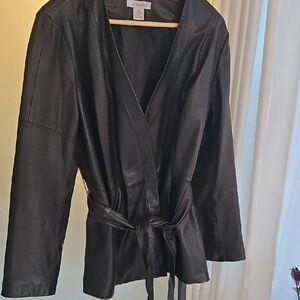 Liz Claiborne Black Leather Wrap Jacket